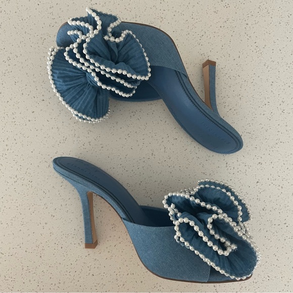 Venita Aspen x Gianni Bini Harlow Blue Ruffle Bow Mule Heels Size 7 New - Picture 3 of 9